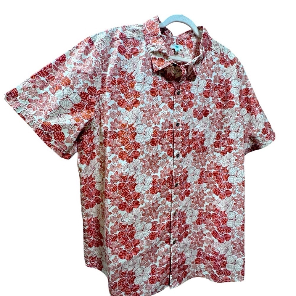 Aloha Lightweight Rust and Cream Cotton Short Sleeve Button-Up (2XLT)